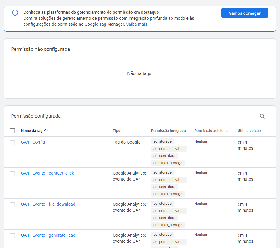 Visão geral de consentimento no GTM